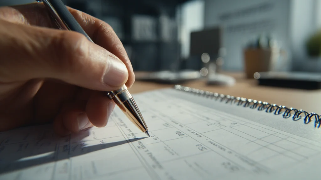 En närbild på en kalender och en penna, vilket symboliserar vikten av timing och planering.