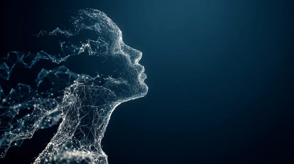 En abstrakt visualisering av hur AI analyserar data i en rekryteringsprocess.