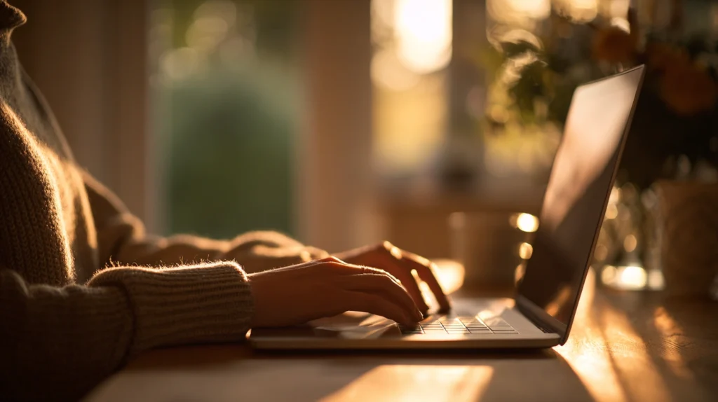 En person som skriver ett tackmejl på sin laptop efter en genomförd jobbintervju.
