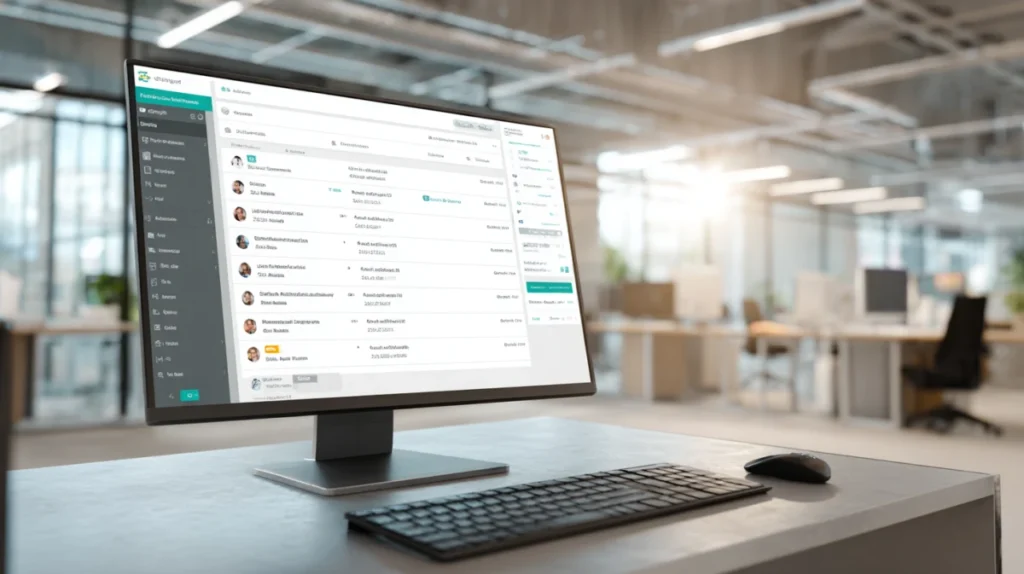 Datorskärm som visar ett digitalt rekryteringssystem med en lista av kandidater och matchningspoäng