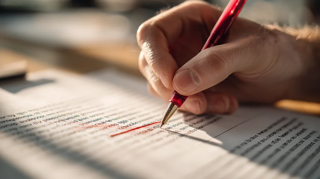 En rekryterare som arbetar med en kravprofil och stryker över subjektiva ord som "social" och "driven".