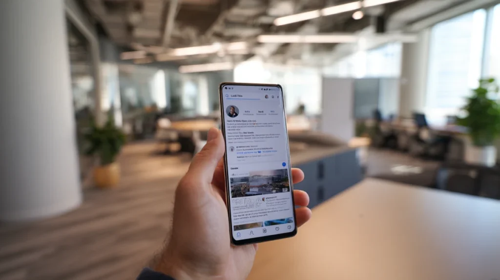 LinkedIn-profil visad på en mobilskärm som en rekryterare håller i handen