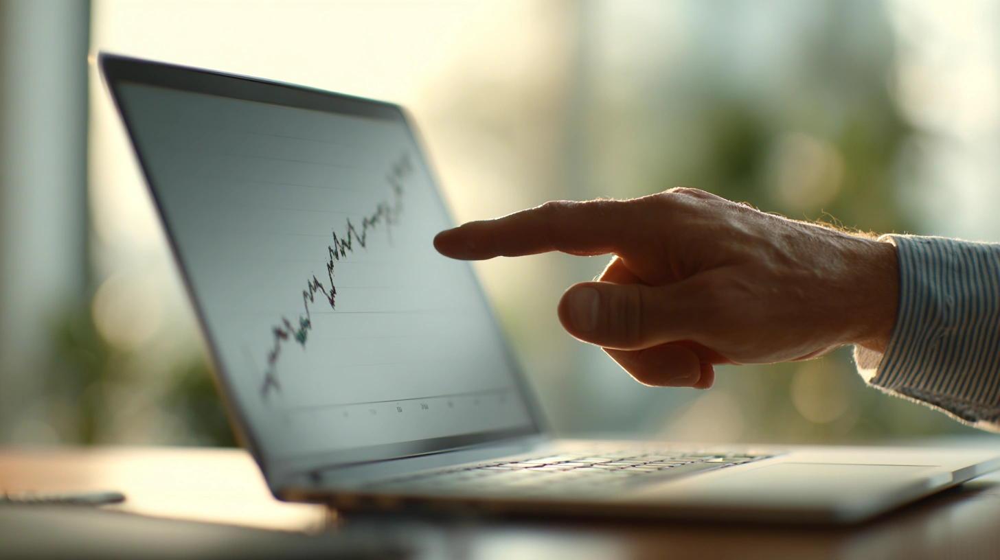 En person som analyserar en graf över löneutveckling på en datorskärm i ett modernt svenskt kontor.